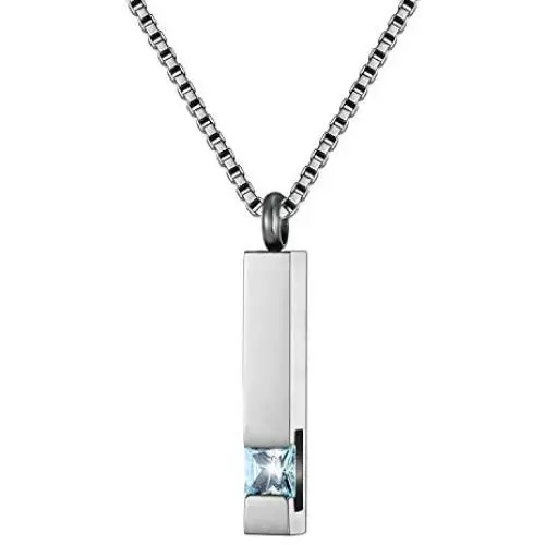 Silver Square Zircon Bar Cremation Urn Necklace for Ashes Memorial Pendant stainless steel Jewelry