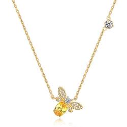 AILUOR Tiny Cute Gold Bee Necklace, Fashion Charm Topaz Crystal Rhinestone Honeybee Bumble Bee Pendant Jewelry Women Girl Gifts