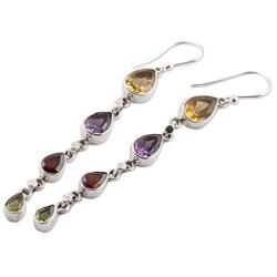 NOVICA Multi-Gem Citrine .925 Sterling Silver Dangle Earrings Dazzling Drops