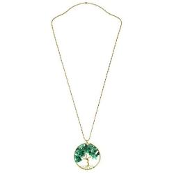 AeraVida Green Quartz Stone Eternal Tree of Life Brass Beads Long Necklace