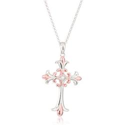 14k Rose Gold Plated Sterling Silver Two Tone Celtic Cross Pendant Necklace, 18''