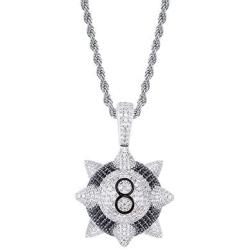 Moca Jewelry Iced Out Meteor Hammer Black 8 Pendant Necklace 18K Gold Plated Bling CZ Simulated Diamond Hip Hop Rapper Chain Necklace for Men Women