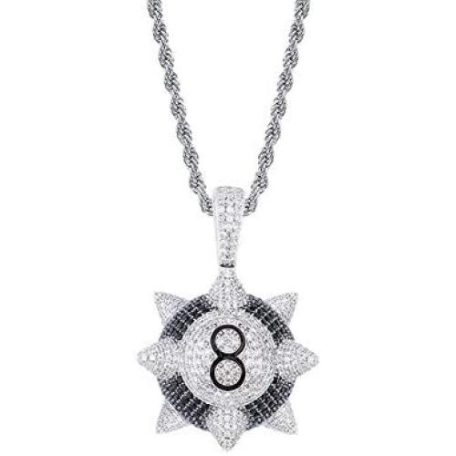 Moca Jewelry Iced Out Meteor Hammer Black 8 Pendant Necklace 18K Gold Plated Bling CZ Simulated Diamond Hip Hop Rapper Chain Necklace for Men Women