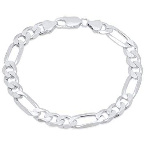 Verona Jewelers Mens Italian Sterling Silver Solid Figaro Link Chain Bracelet 10MM, 7.5MM, 6.8MM .- 925 Figaro Bracelet, Mens Sterling Silver Italian Link Bracelet