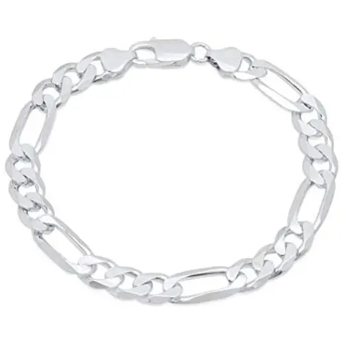 Verona Jewelers Mens Italian Sterling Silver Solid Figaro Link Chain Bracelet 10MM, 7.5MM, 6.8MM .- 925 Figaro Bracelet, Mens Sterling Silver Italian Link Bracelet Verona Jewelers Mens Italian Sterling Silver Solid Figaro Link Chain Bracelet 10MM, 7.5MM, 6.8MM .- 925 Figaro Bracelet, Mens Sterling Silver Italian Link Bracelet