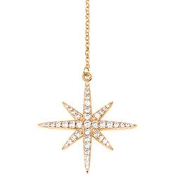 Savlano 14K Gold Plated Cubic Zirconia Round Cut Starburst 18 Inches Pendant Chain Necklace for Women & Girls