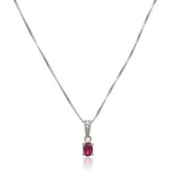 Elmas Jewelry Sterling Silver 0.02 Carat Round (I-J Color, I3 Clarity) White Diamond Created Oval Ruby Pendant Necklace for Women