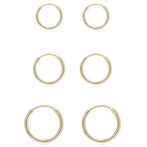 Silver Hoop Earrings for Women Men Girls- Cartilage Earring Endless Small Hoop Earrings Set,3 Pairs of Hypoallergenic 925 Sterling Silver Tragus Earrings Nose Lip Rings (8mm/10mm/12mm)