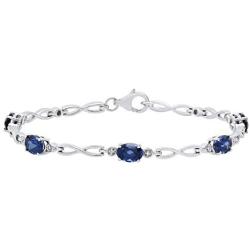 Dazzlingrock Collection 7X5 mm Oval Lab Created Blue Sapphire Ladies Tennis Bracelet with Diamond Accents, Sterling Silver