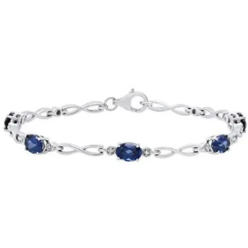 Dazzlingrock Collection 7X5 mm Oval Lab Created Blue Sapphire Ladies Tennis Bracelet with Diamond Accents, Sterling Silver Dazzlingrock Collection 7X5 mm Oval Lab Created Blue Sapphire Ladies Tennis Bracelet with Diamond Accents, Sterling Silver