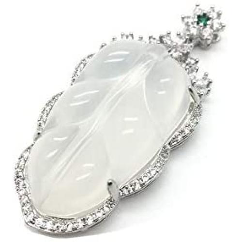 Sumray Natural ice Chalcedony Leaves Pendant Jade Necklace Pendant Jewelry Pendant for Man and Women Gifts