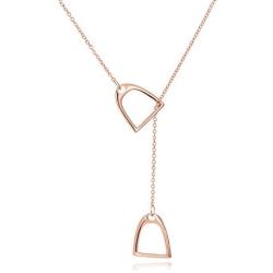 YFN Horse Gift Jewelry 925 Sterling Silver Simple Double Horse Strirrup Lariat Necklace Horse Gift for Women Girls