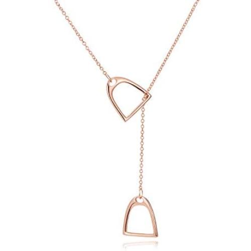 YFN Horse Gift Jewelry 925 Sterling Silver Simple Double Horse Strirrup Lariat Necklace Horse Gift for Women Girls