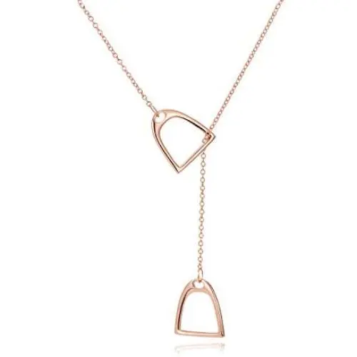 YFN Horse Gift Jewelry 925 Sterling Silver Simple Double Horse Strirrup Lariat Necklace Horse Gift for Women Girls