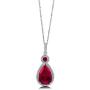 BERRICLE Rhodium Plated Sterling Silver Simulated Ruby Pear Cut Cubic Zirconia CZ Halo Bridal Bridesmaid Fashion Necklace and Earrings Set