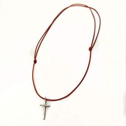 SymbolicDesign Silver Cross Necklace with red Strike for Good Luck and Protection