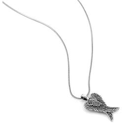 Sterling Silver 21 mm Detailed Angel Wings Charm Pendant Necklace with Snake Chain 18