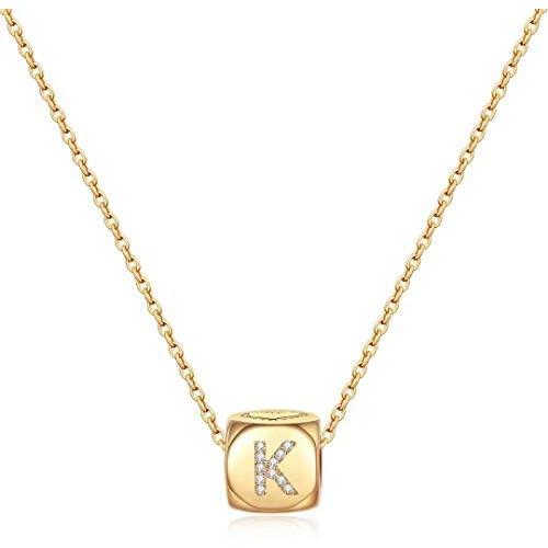 M MOOHAM Dainty Letter Initial Necklaces for Women Girls, Small Dice Pendant Initial Necklaces for Teen Girls Women, Simple Cute Letter Necklaces for Kids Toddler Girls Jewelry Gifts