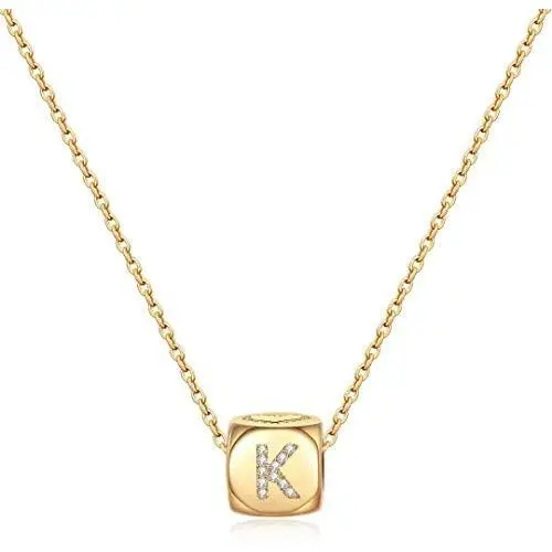 M MOOHAM Dainty Letter Initial Necklaces for Women Girls, Small Dice Pendant Initial Necklaces for Teen Girls Women, Simple Cute Letter Necklaces for Kids Toddler Girls Jewelry Gifts