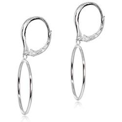 Sterling Silver Polished Frontal Hoop Circle Drop Dangle Leverback Earrings, 20mm or 30mm