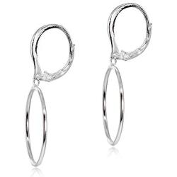 Sterling Silver Polished Frontal Hoop Circle Drop Dangle Leverback Earrings, 20mm or 30mm