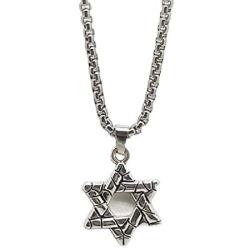 Six-Pointed Star Necklace for Men, Stainless Steel Star Hexagram Pendant Necklace with 27.6” Chain, Vintage Religious Necklace, Amulet Necklace, Israel Jewish Necklace Jewelry Gift for Men Boys