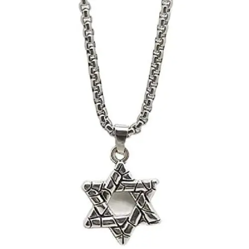 Six-Pointed Star Necklace for Men, Stainless Steel Star Hexagram Pendant Necklace with 27.6” Chain, Vintage Religious Necklace, Amulet Necklace, Israel Jewish Necklace Jewelry Gift for Men Boys