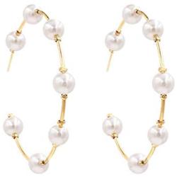 Gold Pearl Hoop Earrings for Women Fashion Lightweight Pearl Earrings Drop Dangle Earrings for Girls Jewelry Gifts