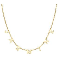 IEFSHINY Dainty Personalized Spaced Name Necklace, 14K Gold Plated Chain Dangle Letter Nameplate Choker Necklace Custom Spaced Letter Necklace with Hanging Name Jewerly Gifts for Women Girls Kids