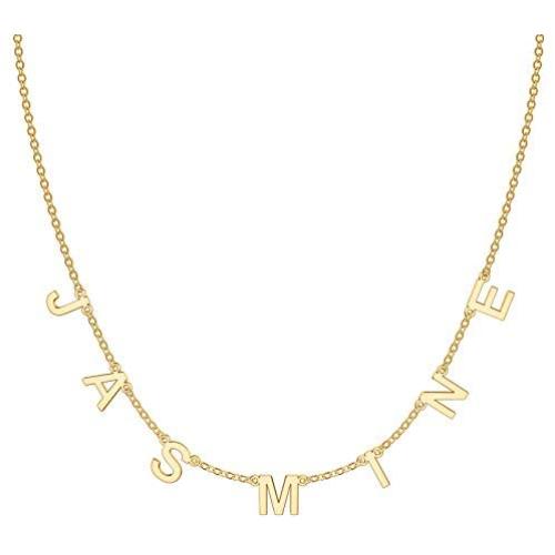 IEFSHINY Dainty Personalized Spaced Name Necklace, 14K Gold Plated Chain Dangle Letter Nameplate Choker Necklace Custom Spaced Letter Necklace with Hanging Name Jewerly Gifts for Women Girls Kids