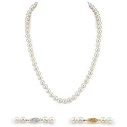 THE PEARL SOURCE 14K Gold 5.0-5.5mm AAAA Quality Round White Freshwater Cultured Pearl Necklace for Women 18'' Princess Length