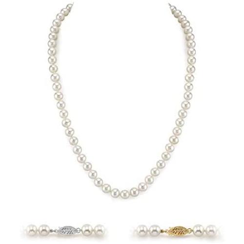 THE PEARL SOURCE 14K Gold 5.0-5.5mm AAAA Quality Round White Freshwater Cultured Pearl Necklace for Women 18'' Princess Length