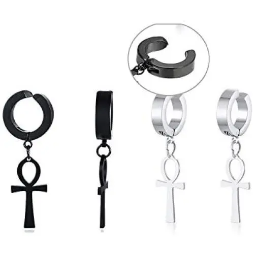 VNOX Stainless Cool Clip On Earrings Non Piercing Stainless Ankh Cross Charm Dangle Hinged Stud Earrings for Men Women Teen Gilrs Boys VNOX Stainless Cool Clip On Earrings Non Piercing Stainless Ankh Cross Charm Dangle Hinged Stud Earrings for Men Women Teen Gilrs Boys