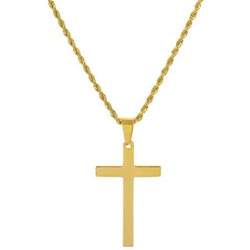 WHIPPY Cross Necklace Chain Handmade Jesus Crucifix Pendant Choker Stainless Steel Silver Gold Black Plain Twist Necklace Simple Jewelry for Men Women