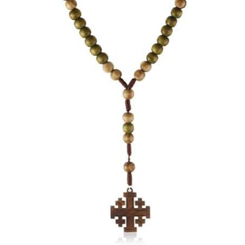 COTTVOTT Wood Rosary Beads Necklace Catholic Saint Benedict Medal Cross Pendant Necklace Prayer Gift