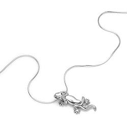 SUVANI Sterling Silver Movable Gecko Lizard Charm Pendant Necklace, 18 inch Snake Chain