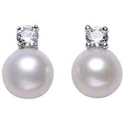 7-7.5mm Freshwater Pearl Earrings with Moissanite 925 Sterling Silver Plated 18K White Gold for Women Girls