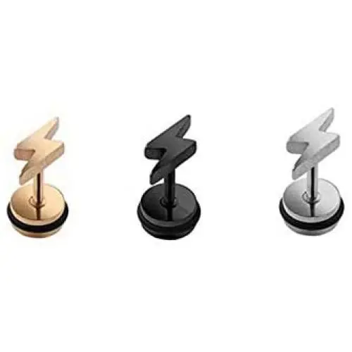JOYID Lightning Stud Earrings Flat Back Screw Piercing Titanium steel Fade Resistant Punk Hip hop Jewelry for Men Women JOYID Lightning Stud Earrings Flat Back Screw Piercing Titanium steel Fade Resistant Punk Hip hop Jewelry for Men Women