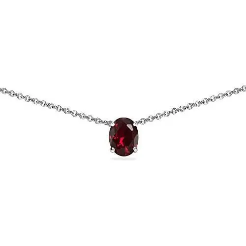Sterling Silver Genuine or Synthetic Gemstone 7x5mm Oval-cut Dainty Choker Necklace Sterling Silver Genuine or Synthetic Gemstone 7x5mm Oval-cut Dainty Choker Necklace