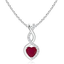 Ruby Infinity Heart Pendant with Diamonds in Silver (4mm Ruby)