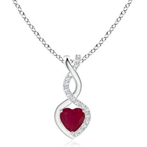 Ruby Infinity Heart Pendant with Diamonds in Silver (4mm Ruby)