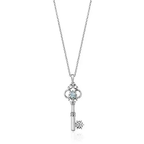 Jewelili Enchanted Disney Fine Jewelry Sterling Silver Aquamarine Elsa Snowflake Key Pendant Jewelili Enchanted Disney Fine Jewelry Sterling Silver Aquamarine Elsa Snowflake Key Pendant