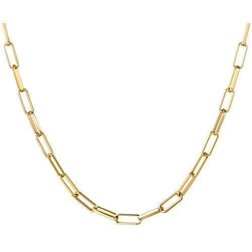 BOUTIQUELOVIN 14K Gold Dainty Paperclip Link Chain Necklace for Women Girls