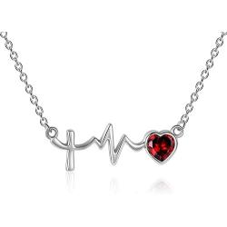 UCADRIT Faith Hope Love Necklace with Simulated Birthstone Sterling Silver Faith Hope Love Nurse Jewelry Gift for Women