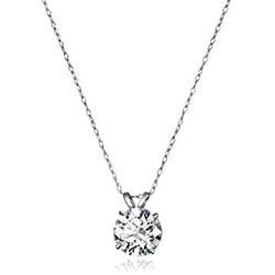 Jewelili 10K Gold Solitaire Pendant Necklace Set with Round Cut Swarovski Zirconia (2 cttw), 18'' Rope Chain