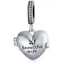 Personalized Words Saying Both Sides Saying MY BEAUTIFUL WIFE Dangle Heart Locket Charm Bead For Women Momenta Holder For Wife Oxidized .925 Sterling Silver