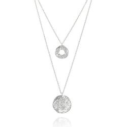 Multi-Layer 925 Silver Necklace with Hammered Textured Wheel & Circle Pendants, 22.5''
