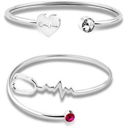 WUSUANED Dainty Heartbeat Stethoscope Cuff Bracelet Gift for Nurse Doctor Medical Student