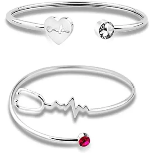 WUSUANED Dainty Heartbeat Stethoscope Cuff Bracelet Gift for Nurse Doctor Medical Student WUSUANED Dainty Heartbeat Stethoscope Cuff Bracelet Gift for Nurse Doctor Medical Student