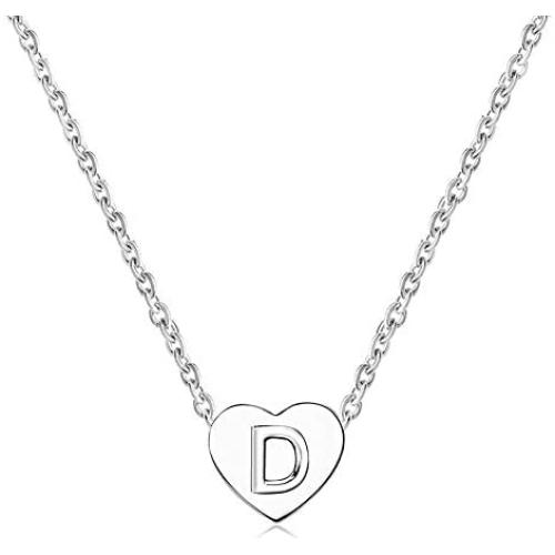 MiniJewelry Women Girls Silver Tiny Love Heart Initial Letter Necklace Alphabet A-Z Personalized Name Pendant Choker Necklaces